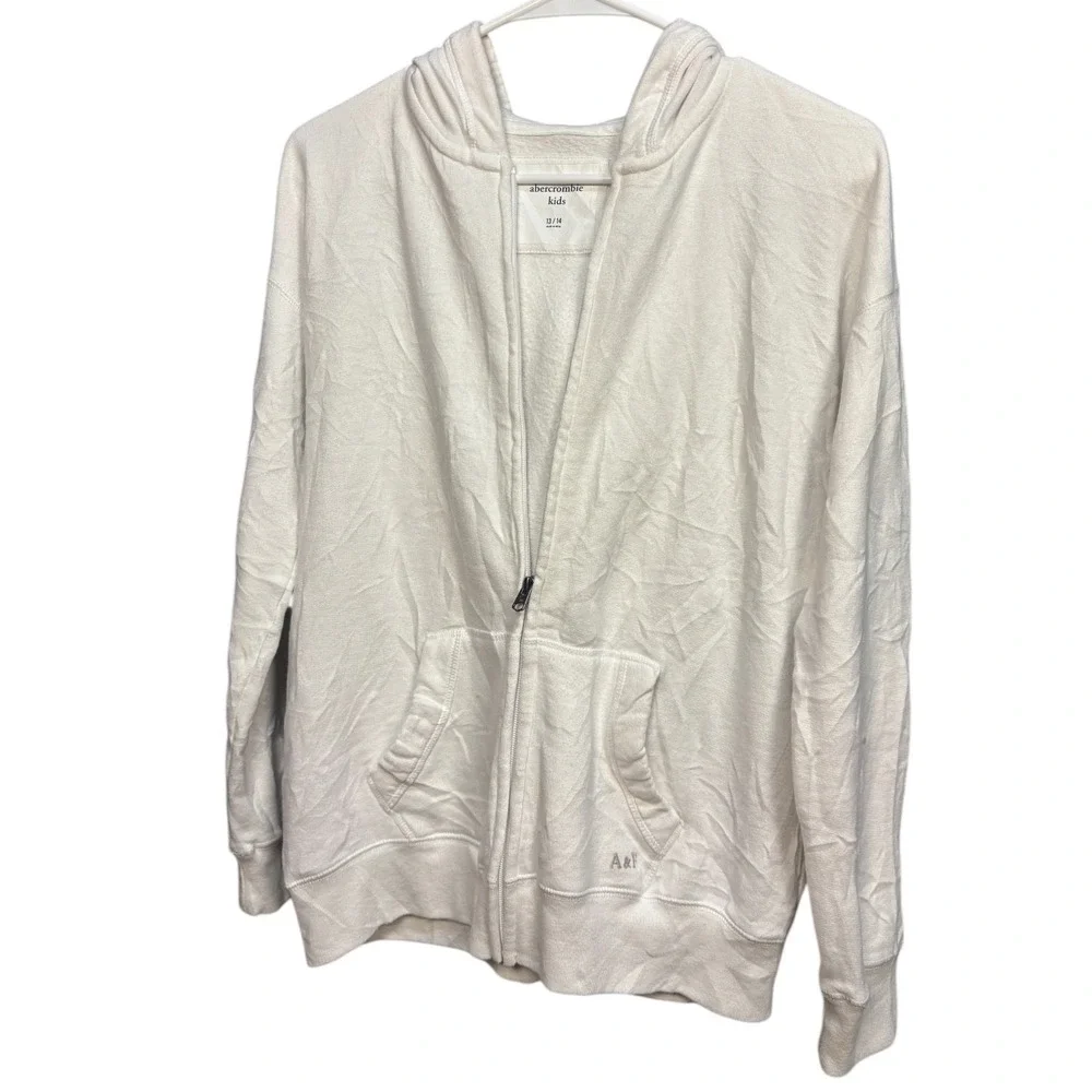 Abercrombie & Fitch Kids‎ Hoodie 13/14 Full Zip Pocket Casual Cozy Jacket White